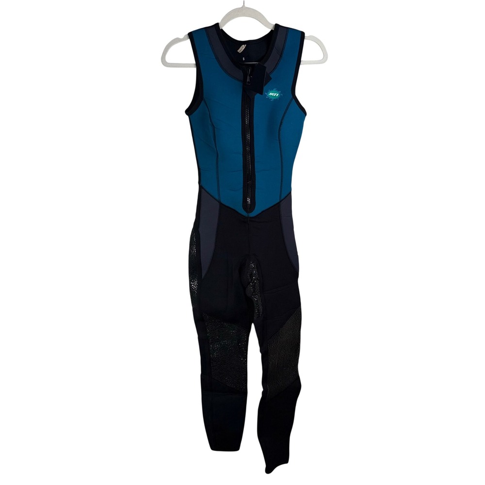 MTI Neoprene Wetsuit Full Body Front Zip Blue Black Small Textured Sharkskin